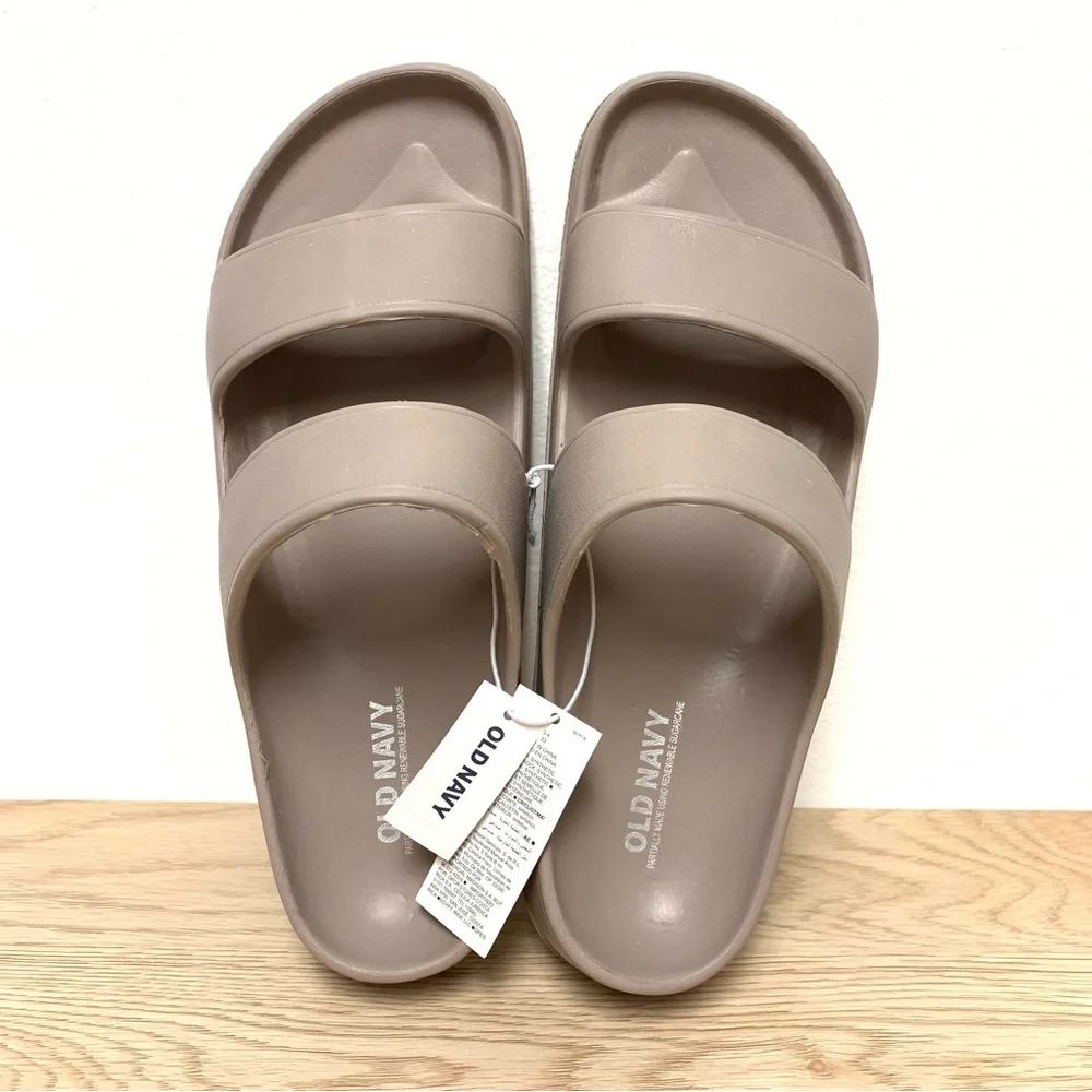 Old Navy Double-Strap EVA Slide Sandals Girls Size 3-4 Taupe Lightweight Summer